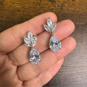 CZ Crystal Silver Teardrop Glam Earrings Bridal Special Occasion Dressy